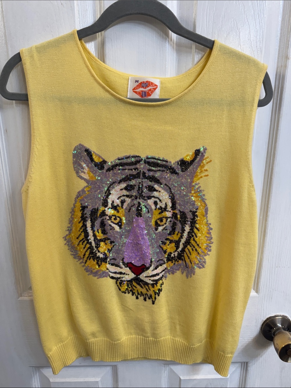 Sparkle City sequined Tiger sleeveless sweater,beautiful!